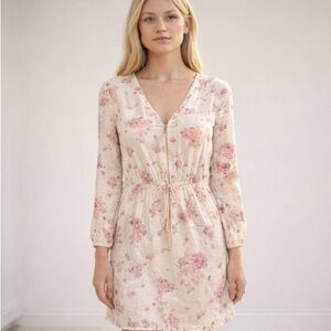 Women’s Cream Floral Drawstring Waist Dress - Unbranded